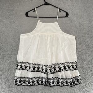 Floreat Embroidered Tank Top Womens 16 White Cotton‎ Tiered Boho Beach Anthro